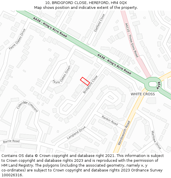 10, BRIDGFORD CLOSE, HEREFORD, HR4 0QX: Location map and indicative extent of plot