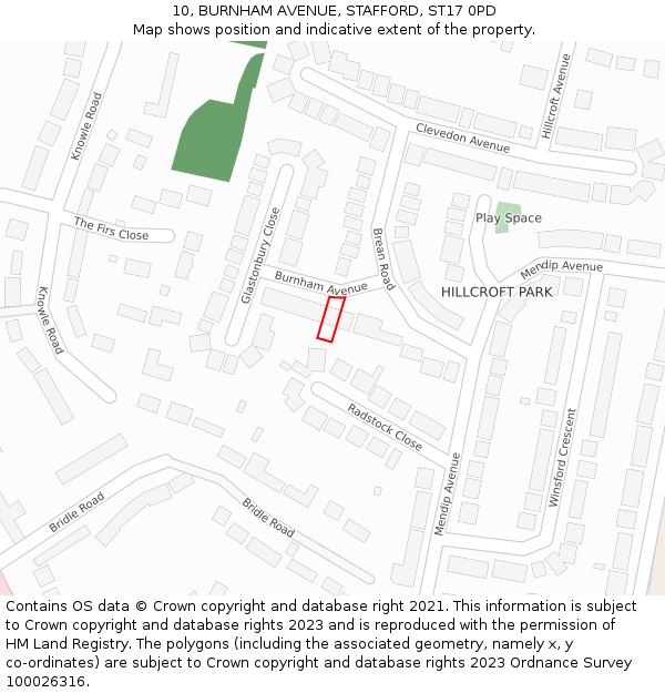 10, BURNHAM AVENUE, STAFFORD, ST17 0PD: Location map and indicative extent of plot