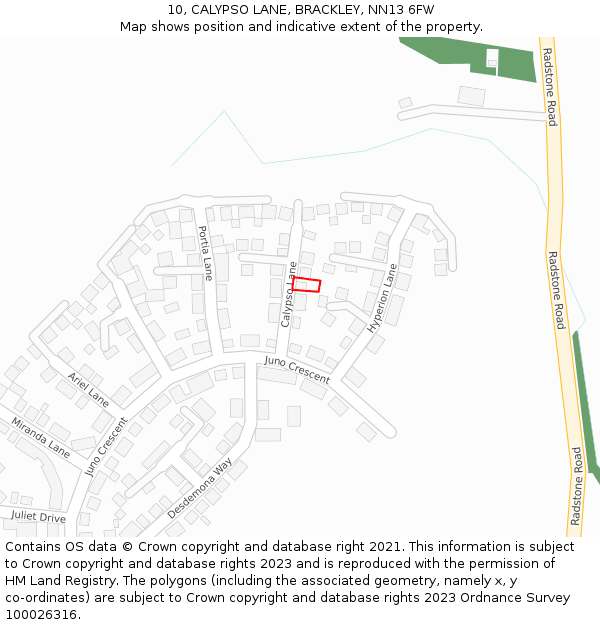 10, CALYPSO LANE, BRACKLEY, NN13 6FW: Location map and indicative extent of plot