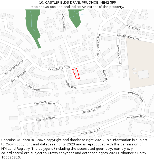 10, CASTLEFIELDS DRIVE, PRUDHOE, NE42 5FP: Location map and indicative extent of plot