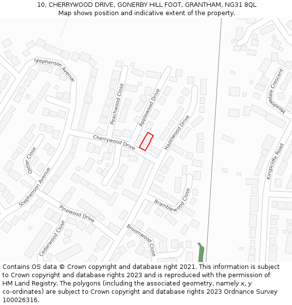 10, CHERRYWOOD DRIVE, GONERBY HILL FOOT, GRANTHAM, NG31 8QL: Location map and indicative extent of plot