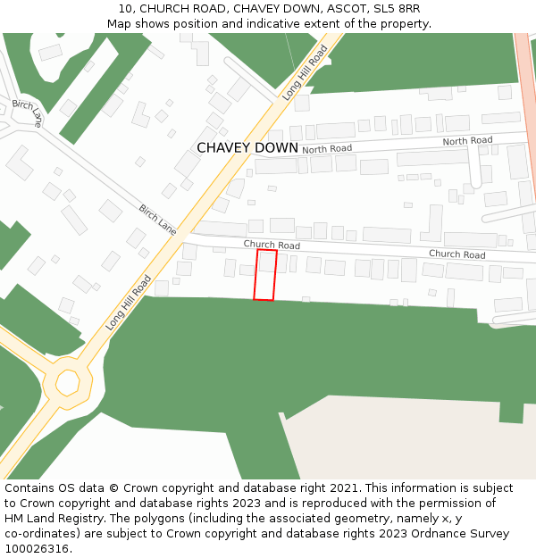 10, CHURCH ROAD, CHAVEY DOWN, ASCOT, SL5 8RR: Location map and indicative extent of plot