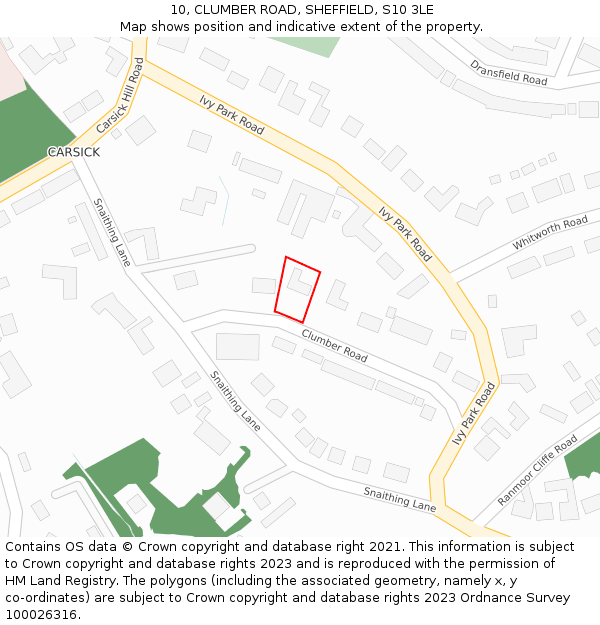 10, CLUMBER ROAD, SHEFFIELD, S10 3LE: Location map and indicative extent of plot