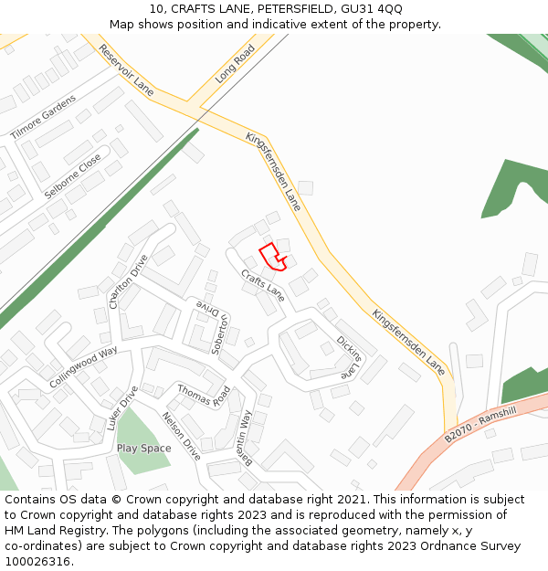 10, CRAFTS LANE, PETERSFIELD, GU31 4QQ: Location map and indicative extent of plot