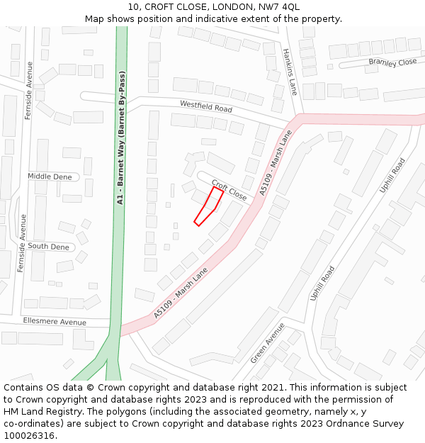 10, CROFT CLOSE, LONDON, NW7 4QL: Location map and indicative extent of plot