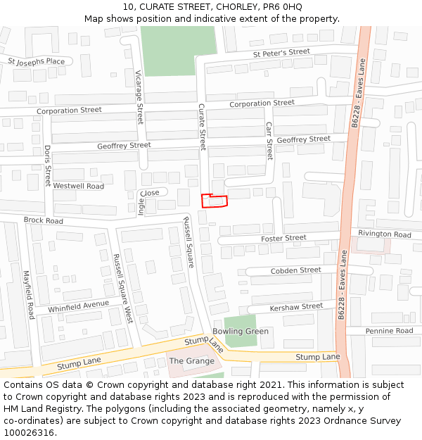 10, CURATE STREET, CHORLEY, PR6 0HQ: Location map and indicative extent of plot