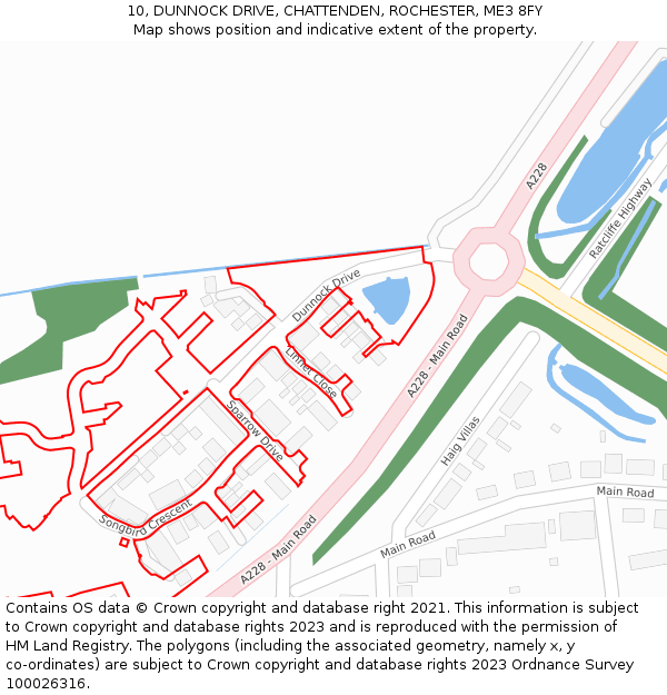 10, DUNNOCK DRIVE, CHATTENDEN, ROCHESTER, ME3 8FY: Location map and indicative extent of plot