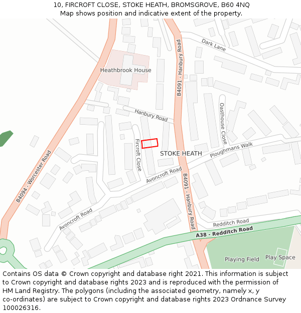 10, FIRCROFT CLOSE, STOKE HEATH, BROMSGROVE, B60 4NQ: Location map and indicative extent of plot