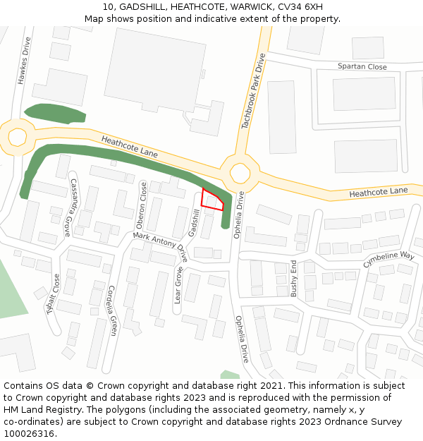 10, GADSHILL, HEATHCOTE, WARWICK, CV34 6XH: Location map and indicative extent of plot