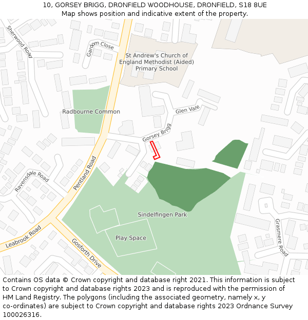 10, GORSEY BRIGG, DRONFIELD WOODHOUSE, DRONFIELD, S18 8UE: Location map and indicative extent of plot