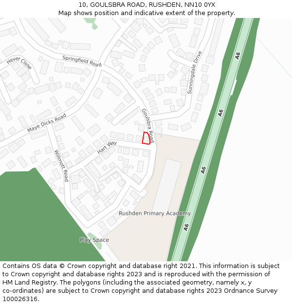 10, GOULSBRA ROAD, RUSHDEN, NN10 0YX: Location map and indicative extent of plot