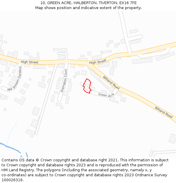 10, GREEN ACRE, HALBERTON, TIVERTON, EX16 7FE: Location map and indicative extent of plot