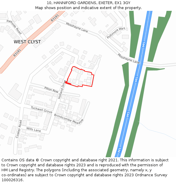 10, HANNIFORD GARDENS, EXETER, EX1 3GY: Location map and indicative extent of plot