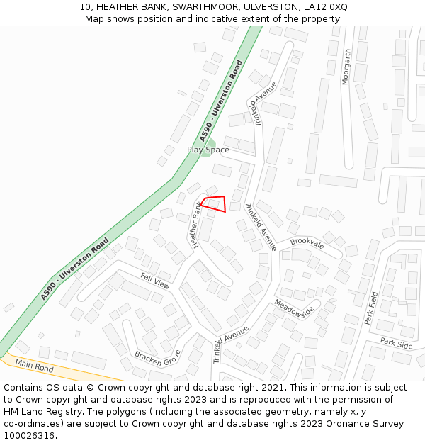 10, HEATHER BANK, SWARTHMOOR, ULVERSTON, LA12 0XQ: Location map and indicative extent of plot