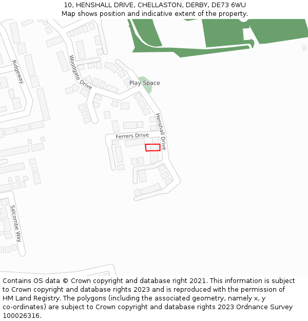 10, HENSHALL DRIVE, CHELLASTON, DERBY, DE73 6WU: Location map and indicative extent of plot