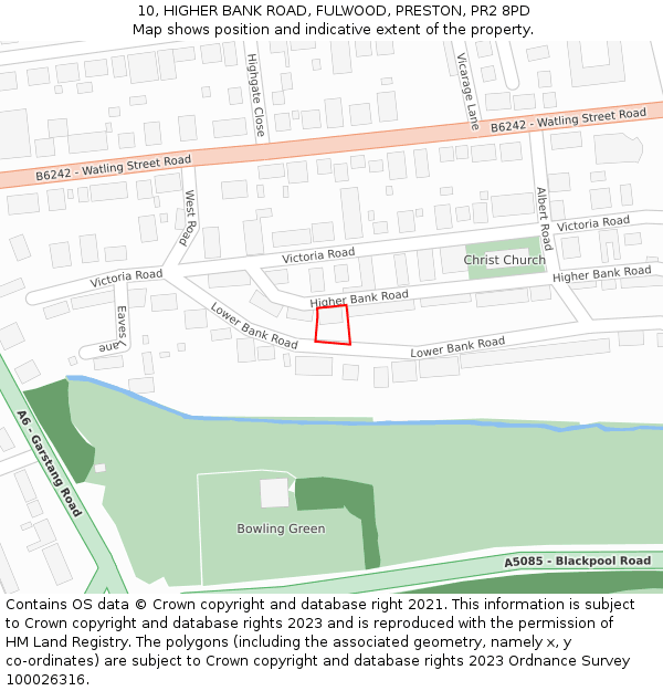 10, HIGHER BANK ROAD, FULWOOD, PRESTON, PR2 8PD: Location map and indicative extent of plot