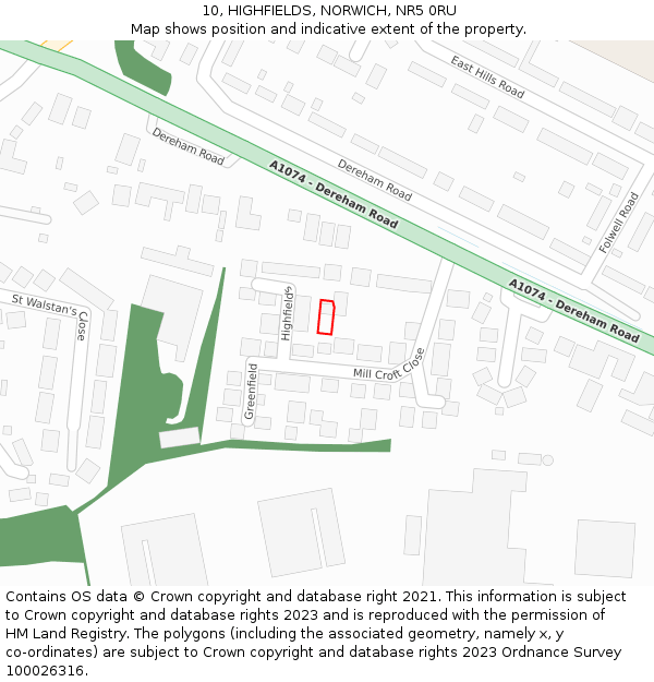 10, HIGHFIELDS, NORWICH, NR5 0RU: Location map and indicative extent of plot