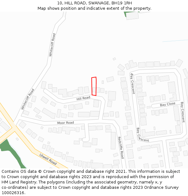 10, HILL ROAD, SWANAGE, BH19 1RH: Location map and indicative extent of plot