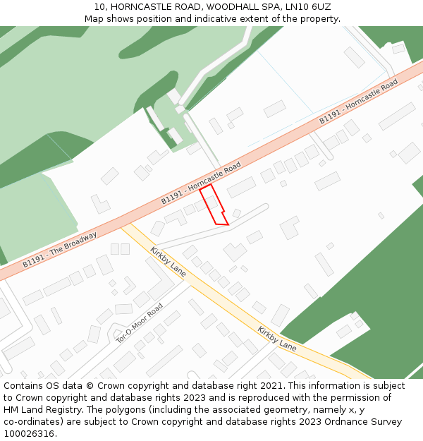 10, HORNCASTLE ROAD, WOODHALL SPA, LN10 6UZ: Location map and indicative extent of plot