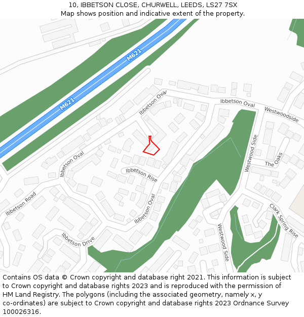 10, IBBETSON CLOSE, CHURWELL, LEEDS, LS27 7SX: Location map and indicative extent of plot