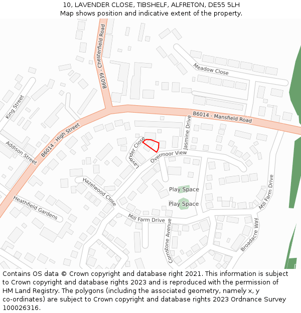 10, LAVENDER CLOSE, TIBSHELF, ALFRETON, DE55 5LH: Location map and indicative extent of plot