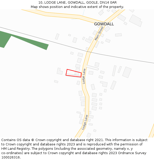 10, LODGE LANE, GOWDALL, GOOLE, DN14 0AR: Location map and indicative extent of plot