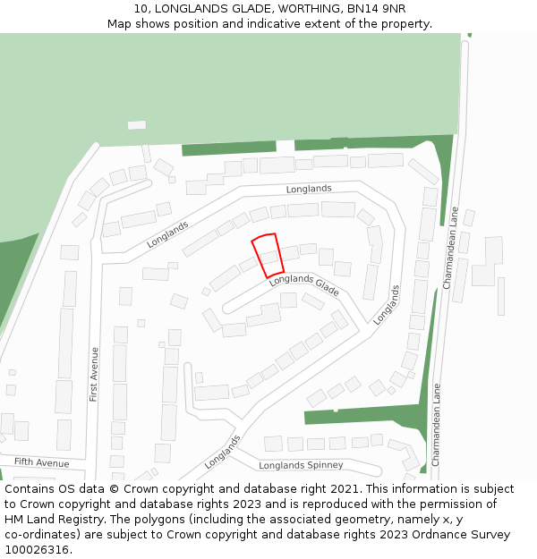 10, LONGLANDS GLADE, WORTHING, BN14 9NR: Location map and indicative extent of plot