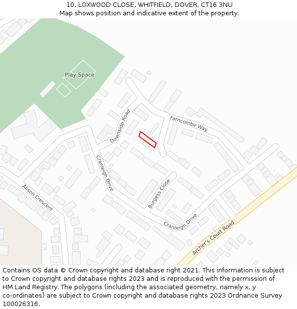 10, LOXWOOD CLOSE, WHITFIELD, DOVER, CT16 3NU: Location map and indicative extent of plot