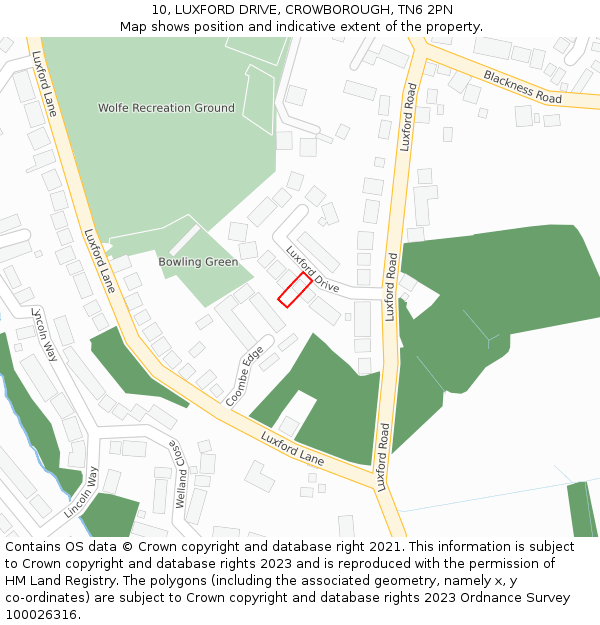 10, LUXFORD DRIVE, CROWBOROUGH, TN6 2PN: Location map and indicative extent of plot