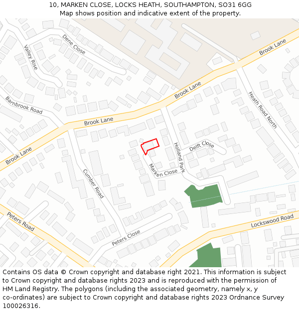 10, MARKEN CLOSE, LOCKS HEATH, SOUTHAMPTON, SO31 6GG: Location map and indicative extent of plot