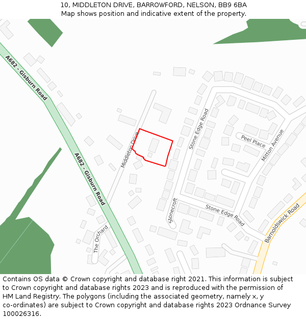 10, MIDDLETON DRIVE, BARROWFORD, NELSON, BB9 6BA: Location map and indicative extent of plot