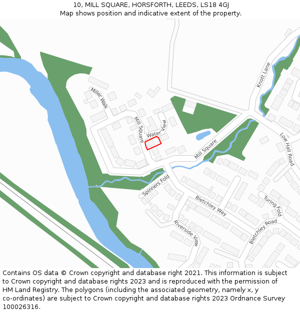 10, MILL SQUARE, HORSFORTH, LEEDS, LS18 4GJ: Location map and indicative extent of plot