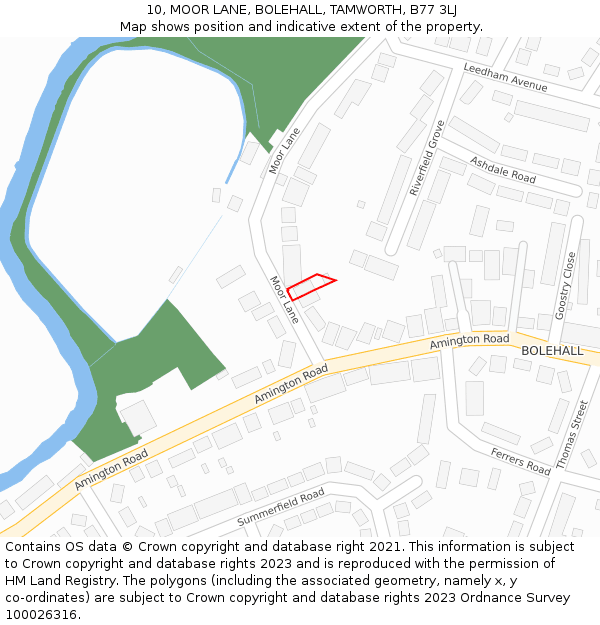 10, MOOR LANE, BOLEHALL, TAMWORTH, B77 3LJ: Location map and indicative extent of plot