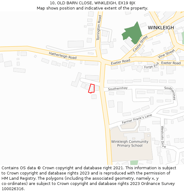 10, OLD BARN CLOSE, WINKLEIGH, EX19 8JX: Location map and indicative extent of plot