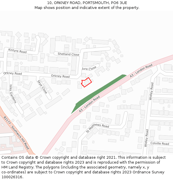 10, ORKNEY ROAD, PORTSMOUTH, PO6 3UE: Location map and indicative extent of plot