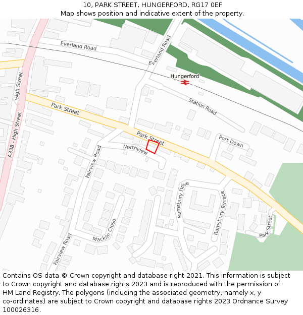 10, PARK STREET, HUNGERFORD, RG17 0EF: Location map and indicative extent of plot