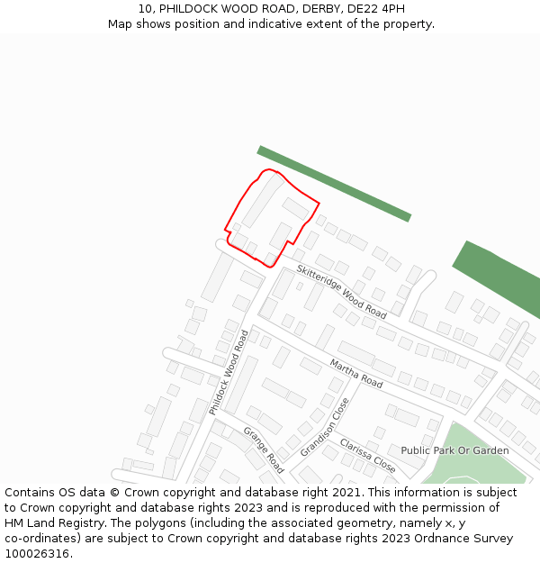 10, PHILDOCK WOOD ROAD, DERBY, DE22 4PH: Location map and indicative extent of plot