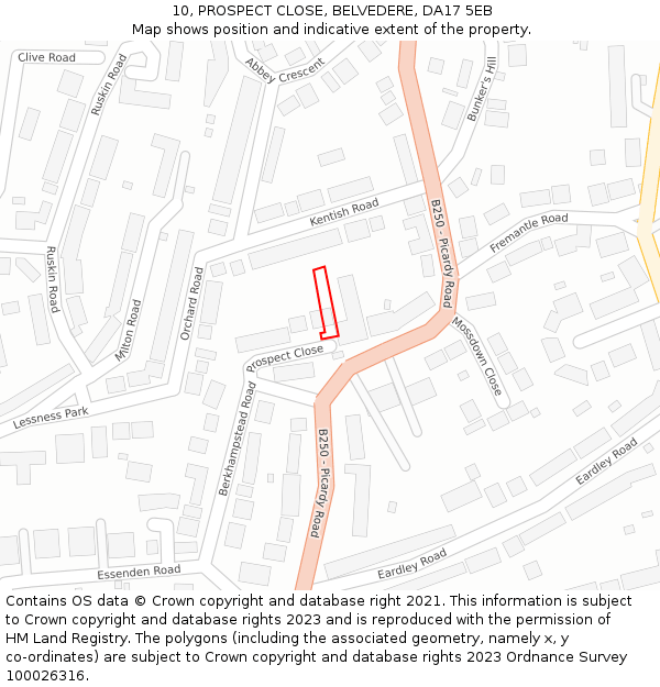 10, PROSPECT CLOSE, BELVEDERE, DA17 5EB: Location map and indicative extent of plot