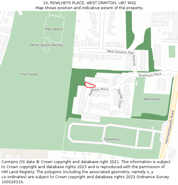 10, ROWLHEYS PLACE, WEST DRAYTON, UB7 9NQ: Location map and indicative extent of plot