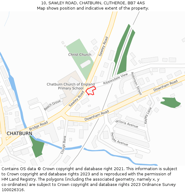 10, SAWLEY ROAD, CHATBURN, CLITHEROE, BB7 4AS: Location map and indicative extent of plot