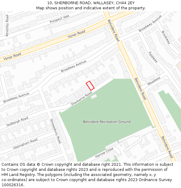 10, SHERBORNE ROAD, WALLASEY, CH44 2EY: Location map and indicative extent of plot