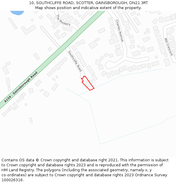 10, SOUTHCLIFFE ROAD, SCOTTER, GAINSBOROUGH, DN21 3RT: Location map and indicative extent of plot