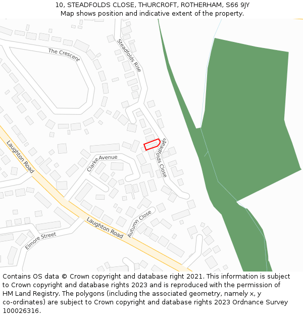 10, STEADFOLDS CLOSE, THURCROFT, ROTHERHAM, S66 9JY: Location map and indicative extent of plot