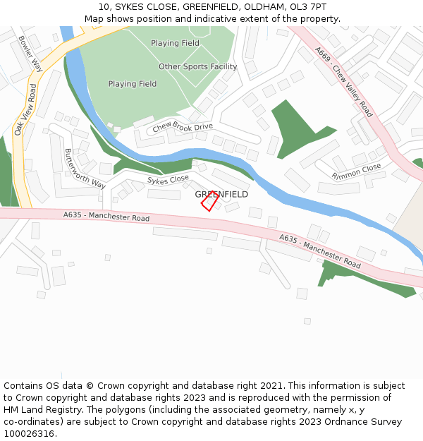 10, SYKES CLOSE, GREENFIELD, OLDHAM, OL3 7PT: Location map and indicative extent of plot