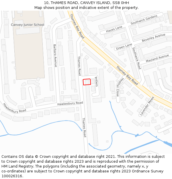 10, THAMES ROAD, CANVEY ISLAND, SS8 0HH: Location map and indicative extent of plot