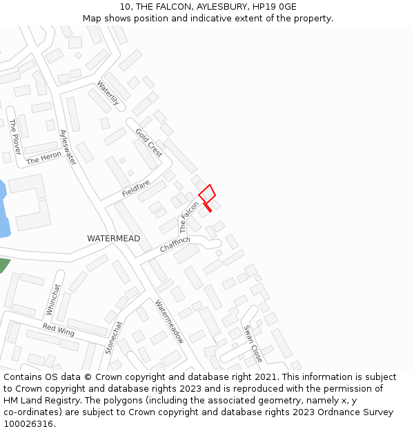 10, THE FALCON, AYLESBURY, HP19 0GE: Location map and indicative extent of plot