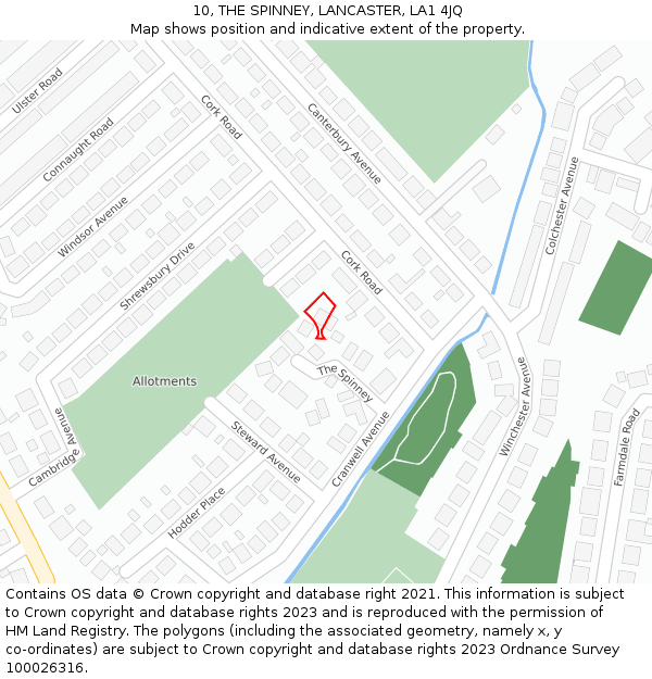 10, THE SPINNEY, LANCASTER, LA1 4JQ: Location map and indicative extent of plot