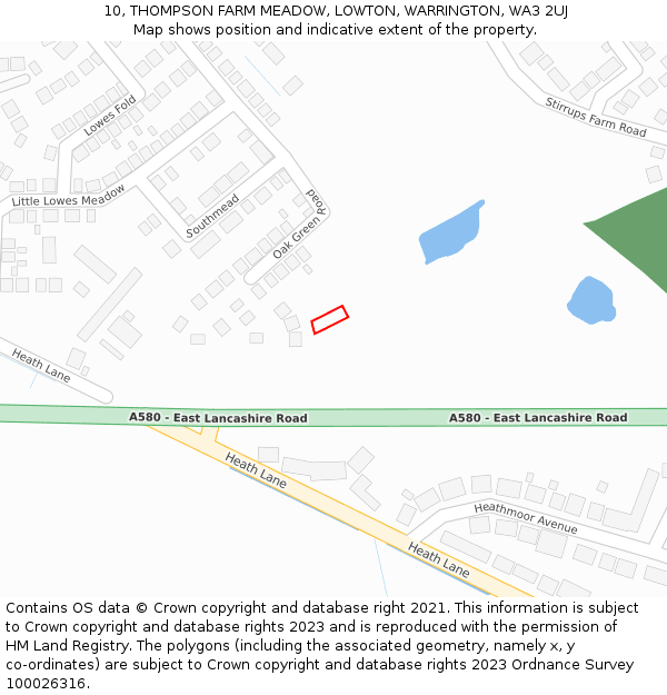 10, THOMPSON FARM MEADOW, LOWTON, WARRINGTON, WA3 2UJ: Location map and indicative extent of plot