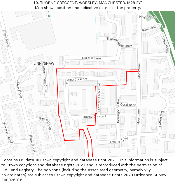 10, THORNE CRESCENT, WORSLEY, MANCHESTER, M28 3YF: Location map and indicative extent of plot