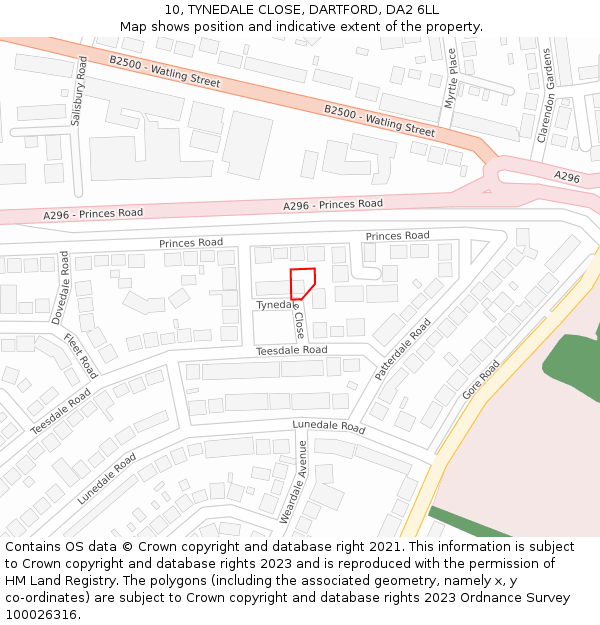 10, TYNEDALE CLOSE, DARTFORD, DA2 6LL: Location map and indicative extent of plot